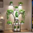 Elbourn Plant Stand Indoor with Grow Lights - 60" Tall Metal Plant Shelf for Multiple Plants, 8 Tiered Corner Plant Stands for Indoor Plants, X - Shaped Decorative Rack for Home, Living Room & Patio Decor (Black)