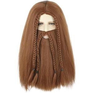 Topcosplay Men Wigs and Beard Long Staight Cosplay Halloween Costume Wig (Light Brown-30#)