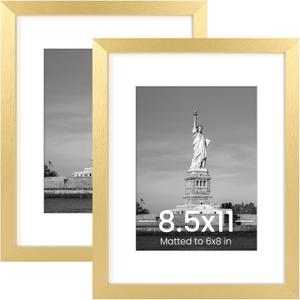 ENJOYBASICS 8.5 x 11 Picture Frame, Display Poster 6x8 with Mat or 8.5x11 Without, Wall Gallery Photo Frames, Gold, 2 Pack