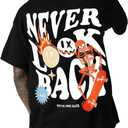 UOUA Mens Graphic Tees Vintage T-Shirts Oversized Letter Print Casual Crewneck Cotton Top Short Sleeve Rapper Streetwear (Black, XXL)