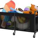 StorageWorks 120 Gallon Pool Float Storage, Mesh Pool Toy Storage Bin with Wheel and Side Pockets, Small Swimming Organizer, Outdoor Noodles Holder, Black