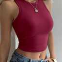 Cropped High Neck Tank Top for Women - Ribbed Bodycon Workout Cami, Sexy Gym Top and Casual Streetwear Essential (Red, XL)
