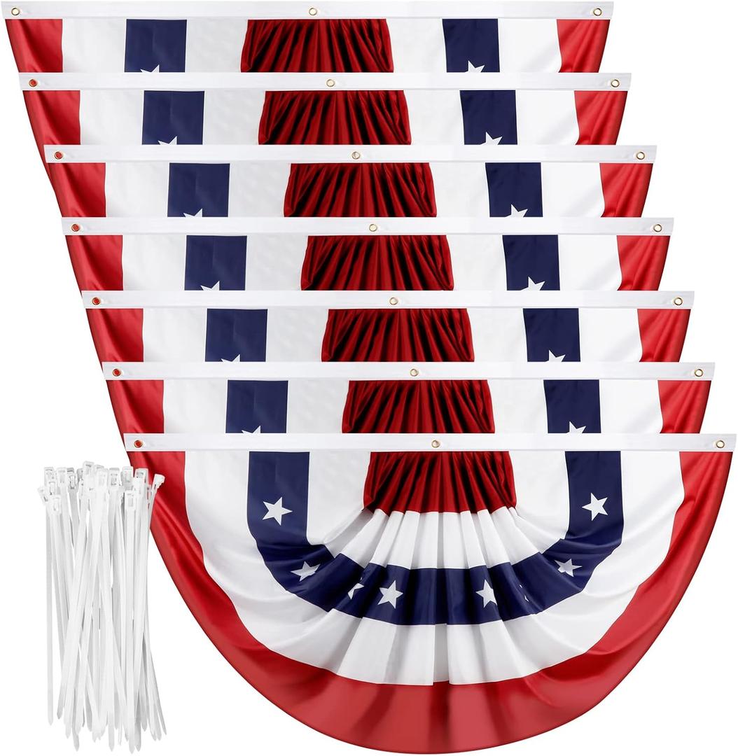 1.5x3 Feet American Pleated Fan Bunting - USA Patriotic Half Fan Flags for 4th of July Memorial Day Indoor Outdoor Decoration (7 Pack) - with Brass Grommets and Zip Ties