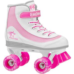 Roller Derby Firestar Youth Skates for Girls, Boys, Beginners, Kids (1, White/Pink)