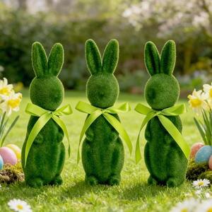3 Pcs Easter Green Flocked Bunny Figurine Resin Moss Bunny Figurine with Bowtie Garden Artificial Moss Rabbit Easter Decor for Spring Decor Party Gifts Baking Table Home Decor 9.8in Standing Rabbit