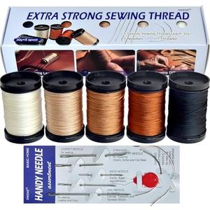 zwzxd Extra Strong Upholstery Repair Sewing Thread Kit and Heavy Duty Household Hand Needles, Including 5 Rolls Nylon Thread,7 Styles of Leather Canvas Sewing Needles and 1 Needle Threader
