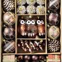 Christmas Ball Ornaments Set, 38ct 2.36 Inches Brown Gold Copper Assorted Xmas Tree Ball Ornaments, Shatterproof Christmas Tree Hanging Ornaments for Xmas Decoration