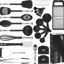 Kitchen Utensils Set 35 PCS Cooking Utensils Set, Nonstick and Heat Resistant Nylon Stainless Steel Silicone Spatula Set - Kitchen Gadgets Home Essentials Kitchen Accessories, Apartment Must Haves (Black)