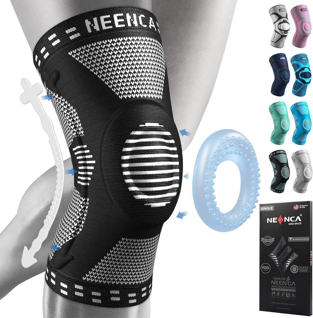 NEENCA Knee Braces for Knee Pain Relief, Compression Knee Sleeves with Patella Gel Pad & Side Stabilizers, Knee Support for Weightlifting, Running, Workout, Arthritis, Meniscus Tear, Men Women. ACE-53 (Medium, Black)