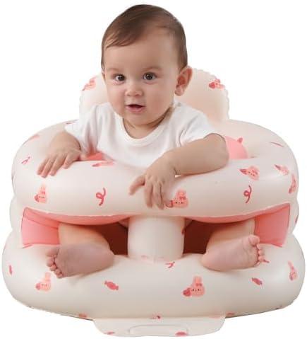 AGITVPS Upgrade Inflatable Baby Seat with Tray for Babies 3-36 Months, Built-in Air Pump Bumbo Seat with Tray, Baby Chair Sit Me up Floor Seat for Baby, Learning to Sit&Feeding (Surround-Love Bunny)