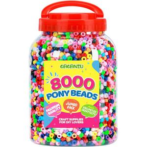 8000+ pcs Pony Beads Bulk for Bracelet Multi-Colored Making Beads for Hair Braiding DIY Crafts Kandi Jewelry Key Chains and Ornaments Decorations Boxed