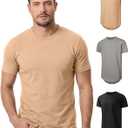JMIERR Men's 3 Pack Cotton Hipster Hip Hop Longline Crewneck T-Shirt, Short Sleeve Gym Workout Athletic T Shirts for Men Pack,L, Black/Dark Grey/Khaki