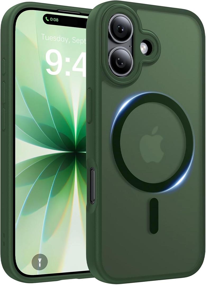 Magnetic for iPhone 17 Case, [Anti-Slip] [Military-Grade Drop Protection] [Camera Protection] Skin-Friendly Slim Translucent Shockproof Protective for iPhone 17 Phone Case, Forest Green