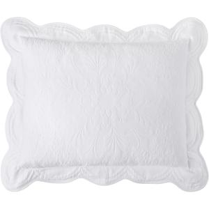 Charleston Estate Modern Farmhouse Floral Matelasse Decorative Pillowcase with Scalloped Edges, 100% Cotton Breathable Bedding, Standard Sham (20" x 26"), White Floral