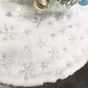 CHICHIC 48 Inch Large Christmas Tree Skirt White Tree Skirt Xmas Faux Fur Tree Skirts Christmas Decorations for Holiday Tree Ornaments Christmas Party Home Decorations with Sequin Silver Snowflakes