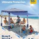 Rhino Valley Beach Cabana, 120 Sq. Ft Beach Canopy UPF50+ Protection, Easy Setup & Adjustable Height Beach Tent Sun Shelter with Cup Holder, Portable for 4-8 People, Blue & White Stripes