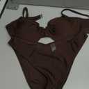 SweatyRocks Women's 2 Piece Bikini Set Spaghetti Strap High Cut Push Up Underwire Swimsuit (Large, Coffee Brown)