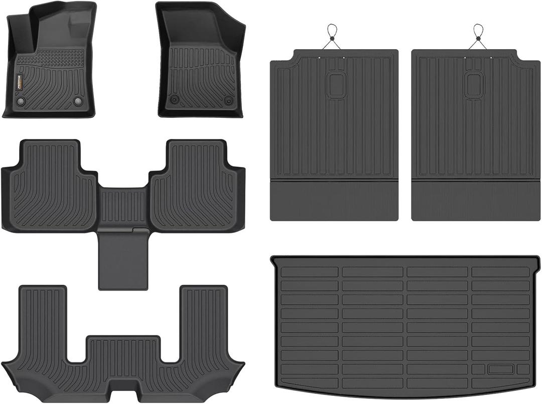 Binmotor-All Weather Floor Mats & Cargo Liner for Volkswagen Atlas 2018-2025(6 Passenger Bucket Seating), 3 Rows Full Set Car Mats TPE, Heavy Duty Car Floor Liners Guard for VW Atlas Accessories