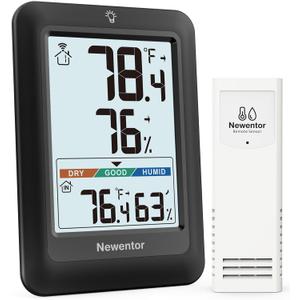 Newentor Indoor Outdoor Thermometer Wireless, Weather Stations Wireless Indoor Outdoor, Outdoor Thermometers for Patio House, Outside Inside Thermometers with Comfort Indicator, Black with 1 Sensor