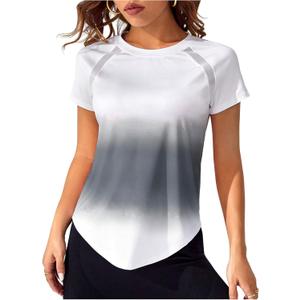 SweatyRocks Women's Short Sleeve Sport Athletic T Shirt Ombre Workout Tee Crew Neck Tops (White, M)
