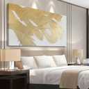 XIANSHOU Wall Decorations for Living Room Gold and White Abstract Canvas Art Oil Painting Large Minimalist Decor Wall Art for Office Bedroom Home 29"x 58"