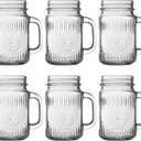 Amzcku vintage Clear Drinking Jar 16 OZ Drinking Jars with Comfortable Handle for Party Beverages 6 pcs