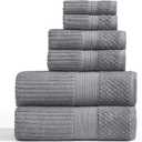 Springtree Home 100% Cotton Bath Towel Set 6 Piece Set | Super Soft & Absorbent Quick-Dry 2 Bath Towels 2 Hand Towels & 2 Washcloths |Textured and Durable Cotton | Krista Collection (Ultimate Grey)