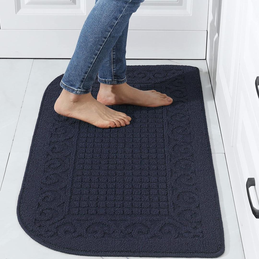 COSY HOMEER 39X20inch Anti Fatigue Kitchen Rug Mats are Made of 100% Polypropylene Half Round Rug Cushion Specialized in Anti Slippery and Machine Washable,Navy