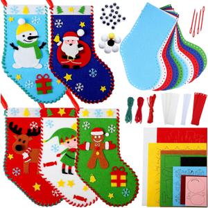 Breling 10 Pieces Felt Christmas Craft DIY Christmas Felt Stockings with Ornaments Handmade Sewing Sock Kits Decorations Crafts Kits Party Hand DIY Supplies, 5 Styles