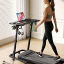 Adjustable Height Standing Desk for Walking Pad, Mobile Treadmill Desk with Power Socket, Cup Holder, Portable Rolling Laptop Table with Wheels for Home Office Work Bike Cycling Trainer, Black
