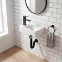 White Wall Mounted Ceramic Bathroom Sink, 14" x 7" Floating Vessel Sink, 14''x7'' Left