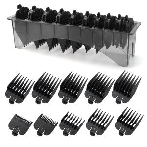 Clipper Guards Set Compatible with Most Wahl Clippers with Holder, Clipper Guides Replacement - 1/16" to 1", 10 Piece Set, Black Color