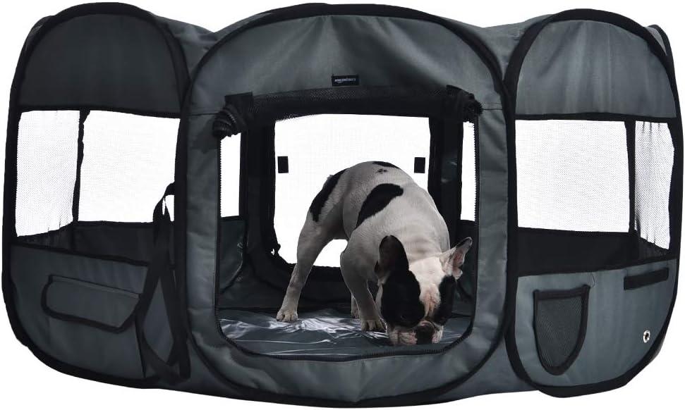 AmazonBasics Foldable Octagonal Indoor/Outdoor Portable Soft Pet Dog Playpen with Storage Pockets, Large (45 x 45 x 24 inches), Grey