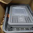 Powools Cat Litter Box - Stainless Steel Litter Box with Lid for Kitty, Metal Base Enclosed Cat Box with Litter Scoop, Elevated Step Box, Activated-Carbon Pack, 17.1" x 13.2" x 15", Grey