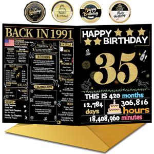 Joycard 35th Birthday Card with Envelope, 35th Birthday Decorations for Women Men, 35th Birthday Gifts for Her Him, Happy Birthday Cards for 35 Year Old Daughter Son, Back in 1991