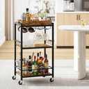 TUTOTAK Bar Cart with Removable Tray, Home Bar Serving Cart, Drink Cart, Mobile Kitchen Shelf with Wine Rack and Glass Holder, Rolling Beverage Cart for Living Room, Kitchen, Brown BC01BB036