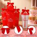 Jingmore 6 Pcs Quinceanera Party Favors for Guests 15th Quinceaera Squad Reusable Tumbler with Straw Lid Twist Bow 24 oz Spanish Gift 15 Birthday Party Thank You Gifts (Red)