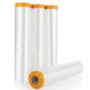 4 Rolls 8 x 66 Feet Plastic Sheeting, Painters Plastic Drop Cloths for Painting, Pre-Taped Masking Film Tape and Drape for Automotive Painting Covering, Furniture Floor Dustproof Cover