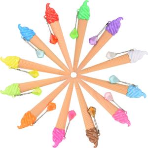 Outus 12 Pieces Summer Ice Cream Pen Novelty Cute Ink Assorted Color Writing Pen Ice Cream Cone Party Favors Summer Graduation Gift for Classroom Prize Gifts Office Birthday Party Supplies