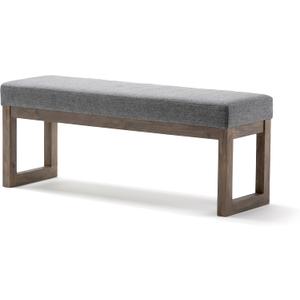 SIMPLIHOME Milltown Large Ottoman Bench - 44 inch Wide Upholstered Linen Look Fabric Rectangle Footstool Ottoman in Grey, Contemporary Bench for Bedroom or Entryway with Cushioned Seat, Assembled, 14.4"D x 44.1"W x 18.4"H