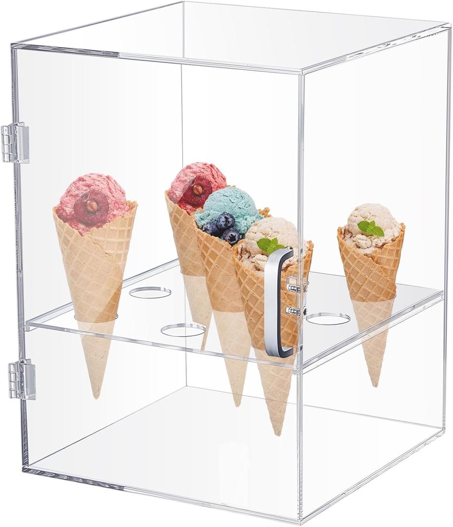 CroBlissful Acrylic Ice Cream Cone Holder 9 Holes Clear Waffle Cone Cabinet Transparent Ice Cream Display Case Stand for Bakeries Coffee Shops Dessert Shops(11.81 x 8.66 x 8.66 Inches)