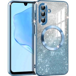 Casetego for Galaxy A17 5G Case,Compatible with MagSafe,Clear Magnetic Glitter Gradient Sparkle Luxury Plated Soft TPU Bumper Full Camera Lens Protector for Samsung Galaxy A17 5G,Blue