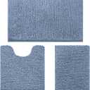 HOMEIDEAS 3 Pieces Bathroom Rugs, Ultra Soft Non Slip Absorbent Chenille Toilet Bath Mat Set (Grey Blue)