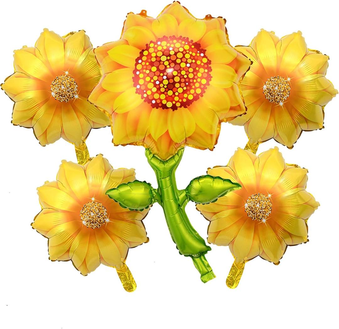 2 x Chictry Sunflower Balloons Aluminum Foil Mylar Balloons Sunflower Birthday Party Decorations Baby Shower Wedding Supplies (5Pcs)