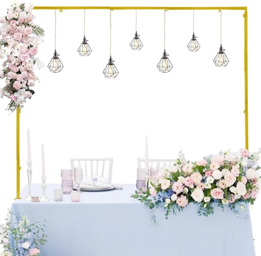 Over The Table Rod Stand with Clamps Metal Table Arch, Adjustable 13''-42'' Tall, 29''-98'' Length, Ideal for Birthday Wedding Party Baby Shower Anniversary Halloween Christmas DecorationGold