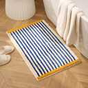 GIB Bathroom Rugs Mat 32" x 20", Extra Soft Absorbent Plush Fluffy Bath Rugs, Non-Slip Washable Bath Mats for Bathroom Floor Shower Home Decor Accessories, Blue & White Striped with Yellow Accents