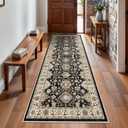 Washable Hallway Runner Rug 3x8: Non Slip Runner Rugs with Rubber Backing Soft Kitchen Rug Farmhouse Distressed Carpet Runner for Living Room Bedroom Bathroom (Black, 3X8)