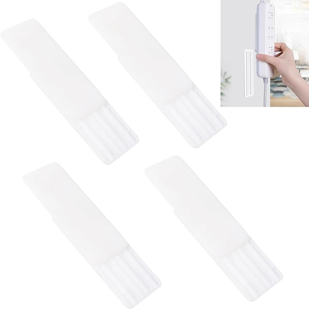 Self-Adhesive Desktop Socket Fixer, Punch Free Socket Holder, Cable Management & Surge Protector, Desktop Mountable Plug-in Socket Fixer Bracket Stand (4Pcs), Small, White
