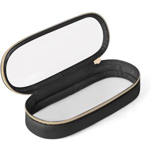Soimeat Clear Travel Makeup Brush Holder, Leather Makeup Brush Toiletry Bag, Portable Cosmetic Brush Case, Transparent Waterproof Makeup Brush Storage Bag, Black, Large