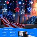 Red White Blue Curtain Lights 4th of July Patriotic Star Icicle Lights, 158LED Hanging String Light Waterproof 8 Modes Connectable for Independence Day Bedroom Wall Window Outdoor Indoor Decor